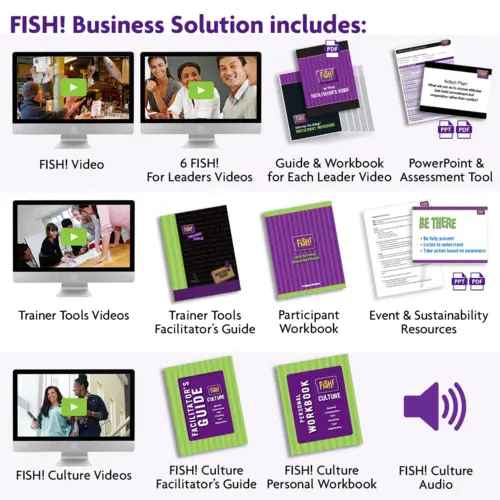 This comprehensive bundle combines the FISH! ingredients to energize your culture long-term - an exciting FISH! introduction, continuing conversations to keep the momentum alive and a development course to help leaders to strengthen relationships and trust.