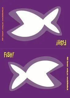 FISH! bordkort - på samme tid navneskilt og Ros-på-ryggen team gør-det-selv øvelse