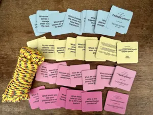 Team Pack with 4 decks of dialogue cards including 160 questions and a review-rope